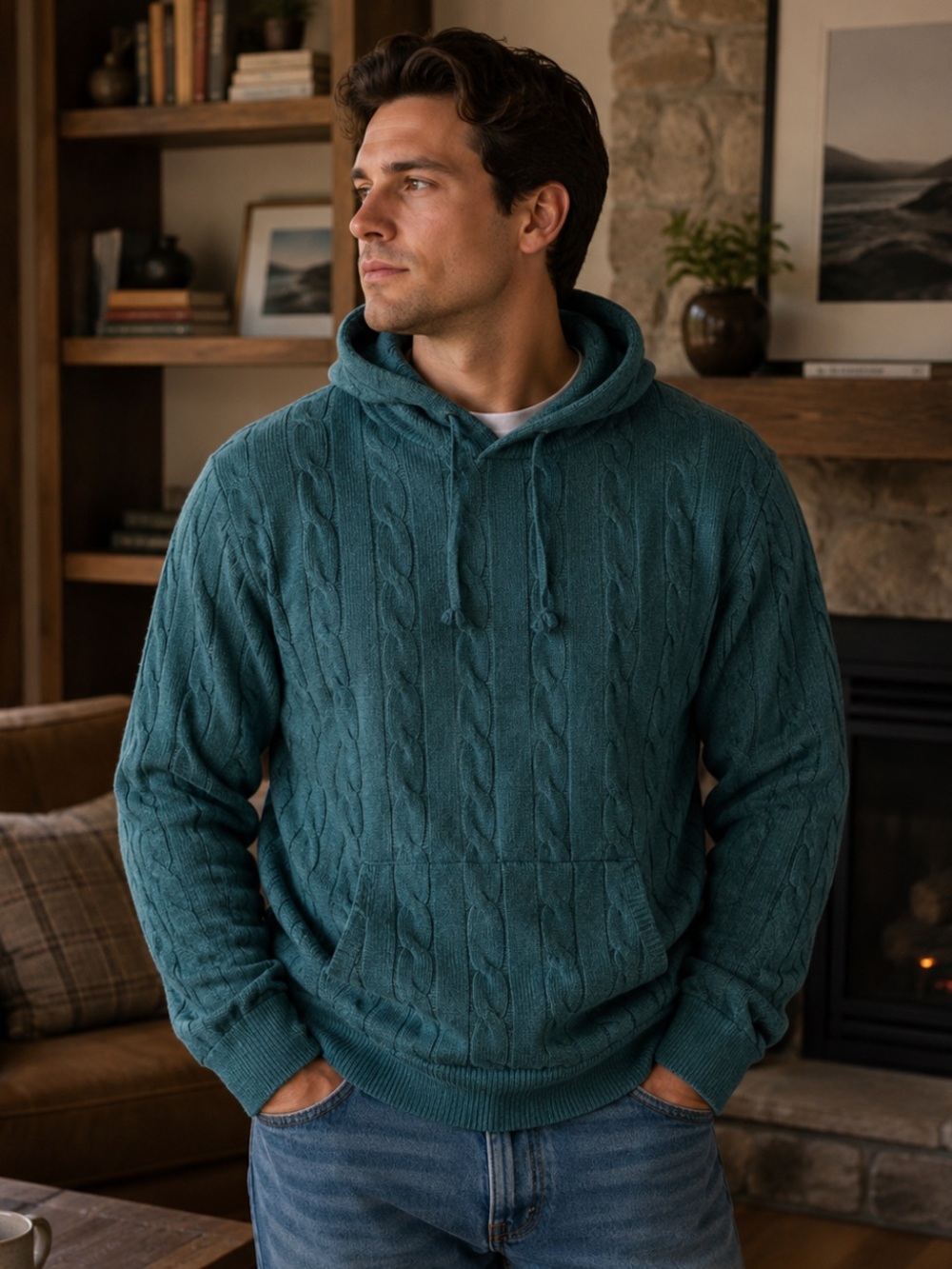 Brooks Brothers Teal Cable-Knit Hoodie